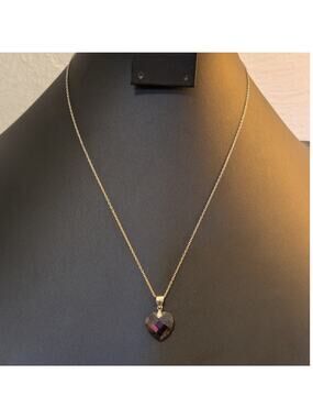 Vintage Faceted Purple Heart Crystal 925 Sterling HAN Pendant 18" Necklace